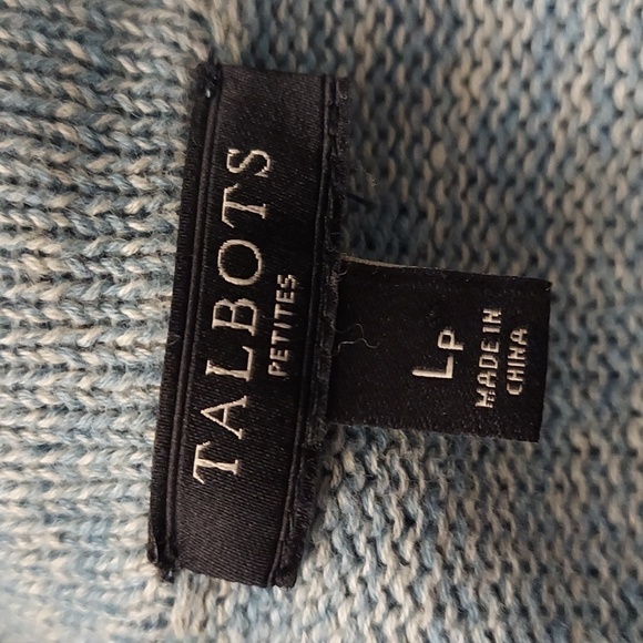 TALBOTS PETITE LP Heather Blue/Green Open Front LS Longline Knit Cardigan - Picture 9 of 10